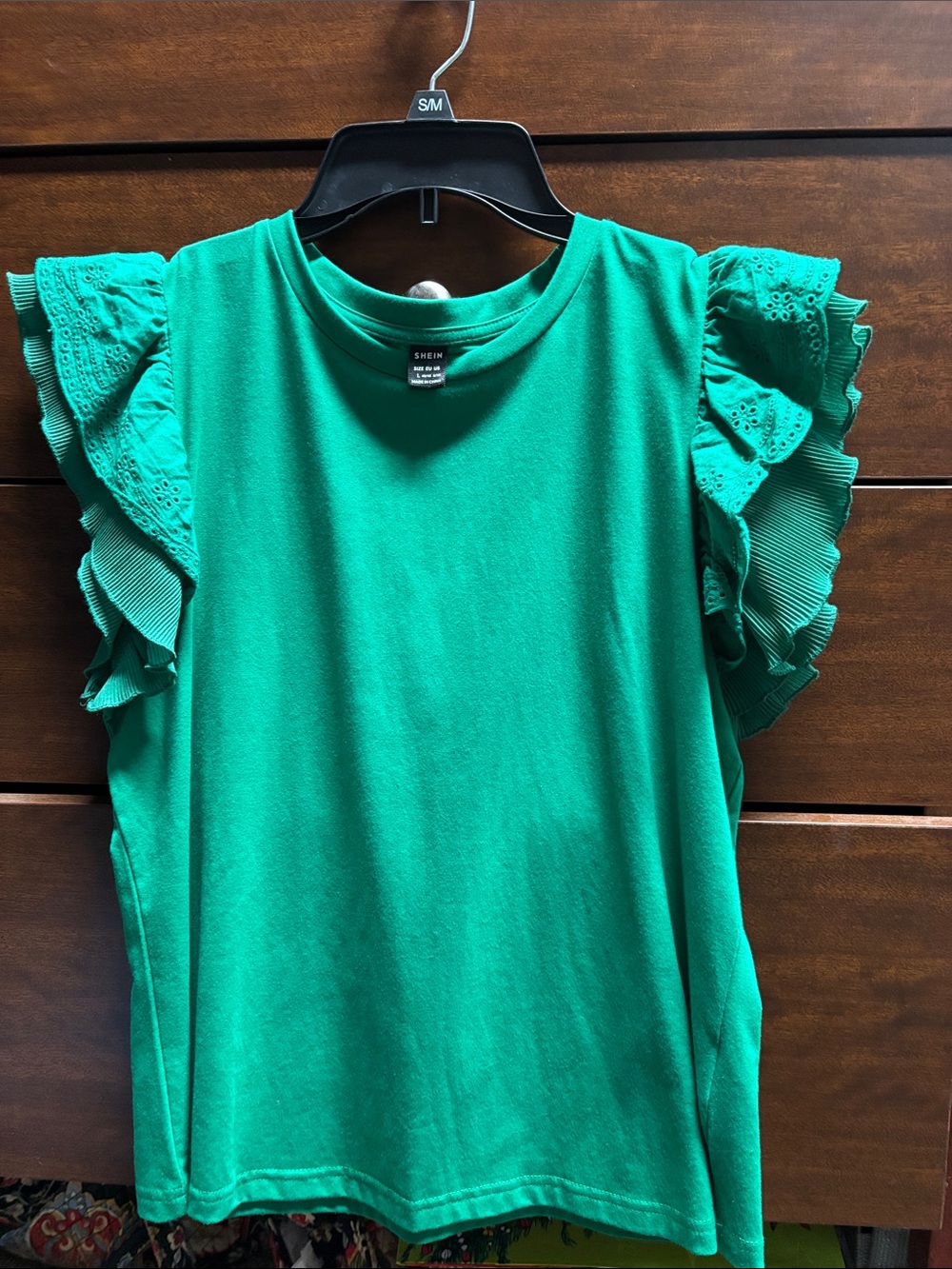 SHEIN Emerald Green Ruffle Sleeve Top - L